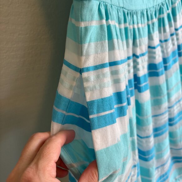 Lilly Pulitzer Silk Fit & Flare Dress 10 Blue White Striped V-Neck Cotton Lined - Picture 5 of 11